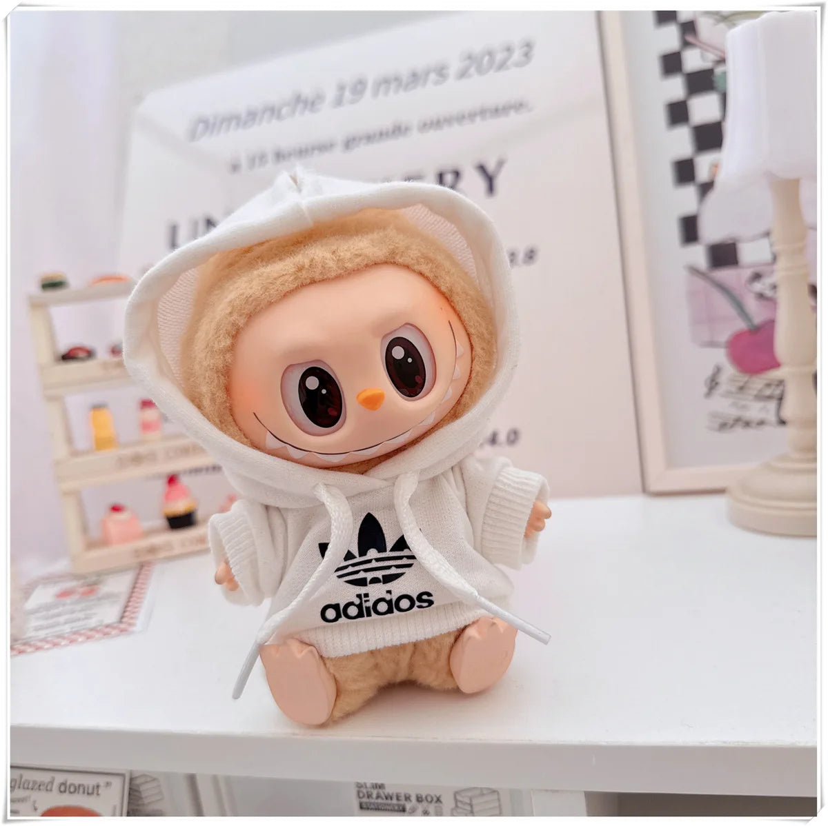 Vêtements de mode The Monsters Labubu - Sweat à capuche Adidas blanc