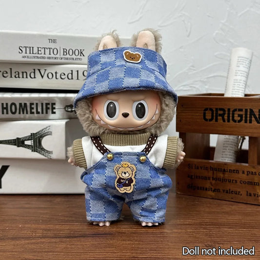 The Monsters Labubu Fashion Outfit - Blue overalls bear